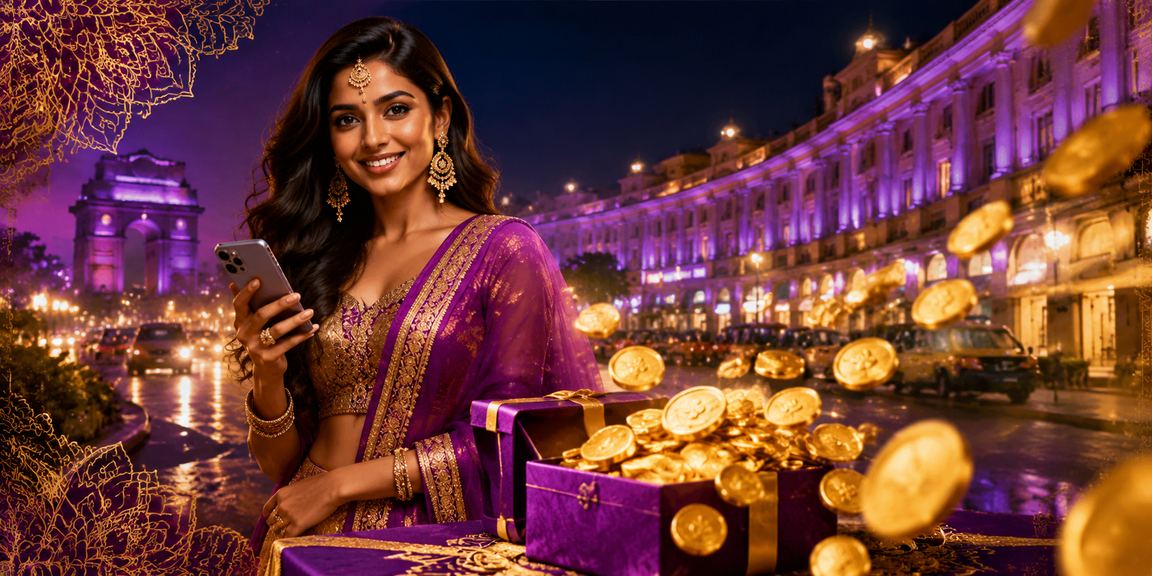 Mobile user playing Teen Patti online in Delhi's Connaught Place at night