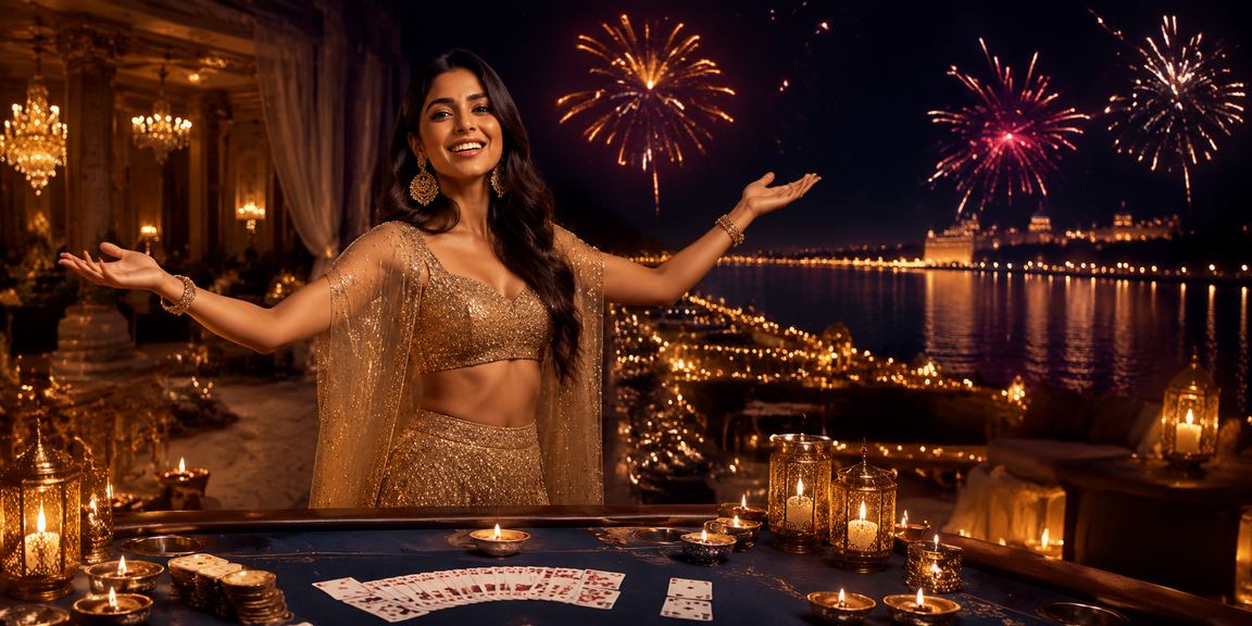 Indian festival celebration with rummy cards and vibrant colors